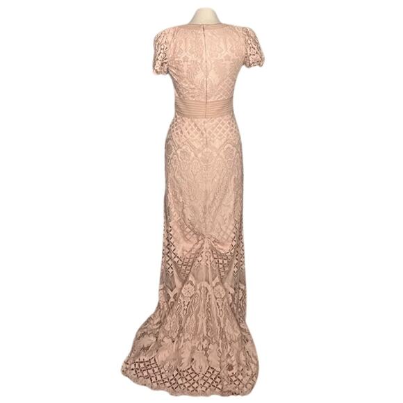 Tadashi Shoji Pink Puff Sleeve V-Neck Gown - Picture 4 of 16